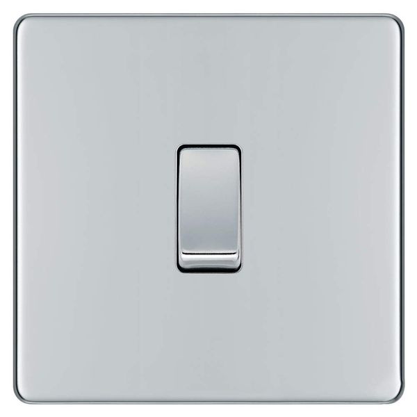 BG Electrical fpc12 Screwless Flat Plate Single Light Switch, Polished Chrome, 2-Way, 16AX Polished Chrome