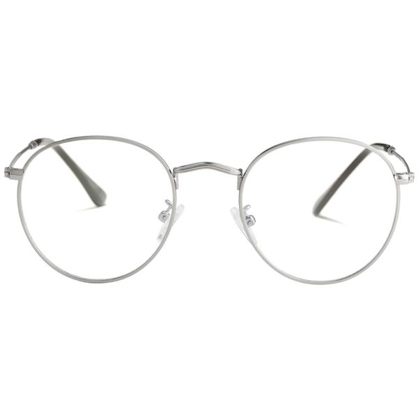 Kursan Classic Round Clear Lens Glasses for Women Men Circle Metal Frame Non-Prescription Eyeglasses (A4 Silver (Clear Lens), 50)