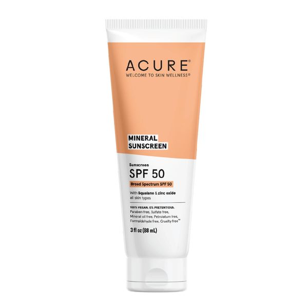 Acure Mineral Sunscreen SPF 50 | With Squalane & Zinc Oxide, 100% Vegan, 3 Fl Oz