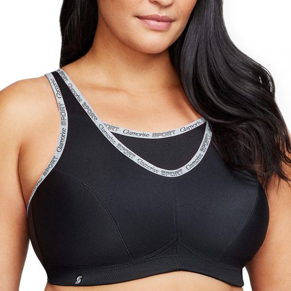 Full Figure Plus Size No-Bounce Camisole Sports Bra Wirefree #1066 Black