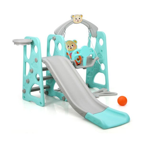 3 in 1 Toddler Climber and Swing Set Slide Playset-Green