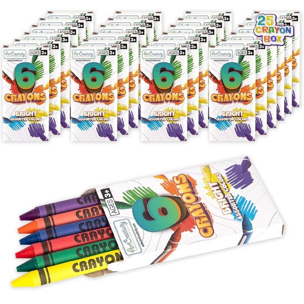 ArtCreativity Bulk Crayon Packs, 25 Sets of 6 Packs (150 count) Non-Toxic Crayons Bulk Individual Packs for Kids & Classroom Teachers, Stocking Stuffers, Crayons Party Favors for Toddlers 1-3+