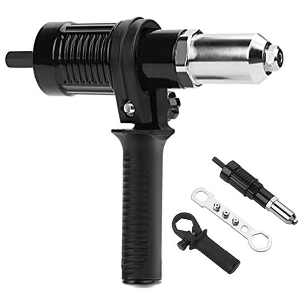 YWHWLX Riveter Tool Rivet Gun Nut Gun Nut Riveter Electric Rivet Nut Rivet Tool Hand Riveter with Hex Wrench 0.09 inch (2.4 mm) / 3.2 mm / 4.0 mm / 4.8 mm (Black-01)