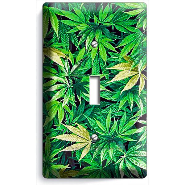 GREEN CANNABIS LEAF MARIJUANA SINGLE LIGHT SWITCH WALL PLATE MAN CAVE ROOM DECOR