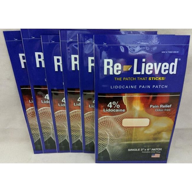 RE-LIEVED PAIN PATCH Pain (Qty 6) Relief Odor Free 4% lido  exp 05/2025 New