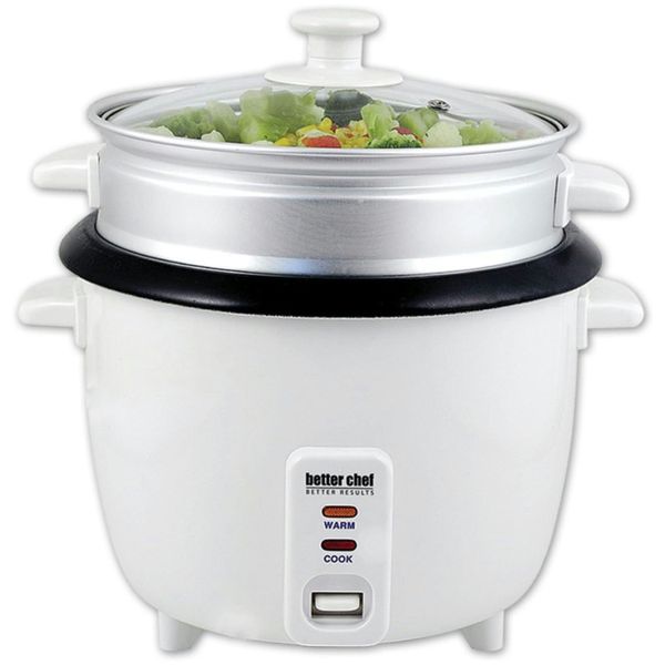 Better Chef 5-Cup -10-Cups Cooked- Rice Cooker W/Steamer And Non-Stick Pot - White - 5 cup