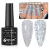 Supwee Silver Reflective Glitter Gel Polish Sparkling Diamond Nail Gel Soak Off UV/LED Shiny Gel Holographic Glitter Gel Nail Varnish Manicure DIY At Home Salon