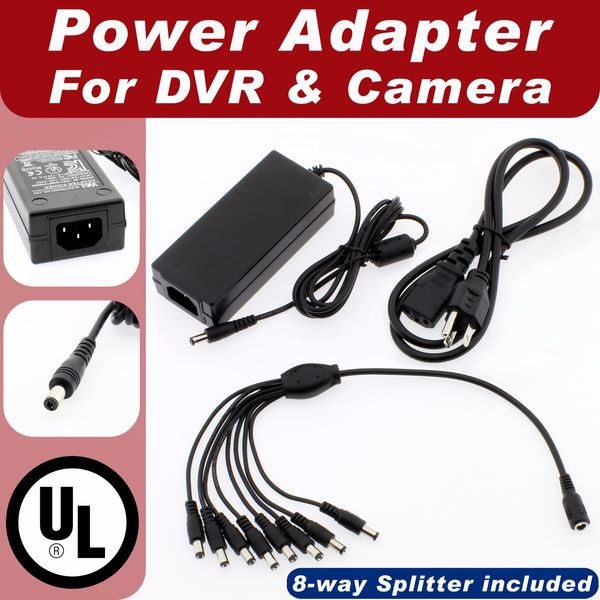 DC 12V 5A Power Supply Adapter +8 Split Power Cable for QSee UL EMI