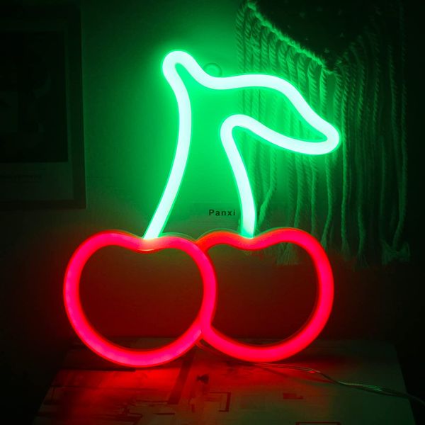 ineonlife Cherry Neon Lights for Bedroom Neon Signs Red Green Led Neon Wall Sign Fruit Neon Lamp Sign for Kids Home Restaurant Dormitory Wall Decoration