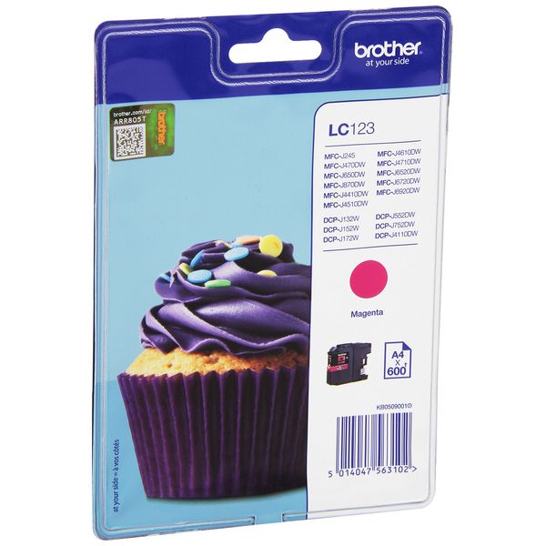 Brother LC-123MBP LC-123 Ink Cartridge Standard Capacity 600-Page in Blister Packaging Magenta