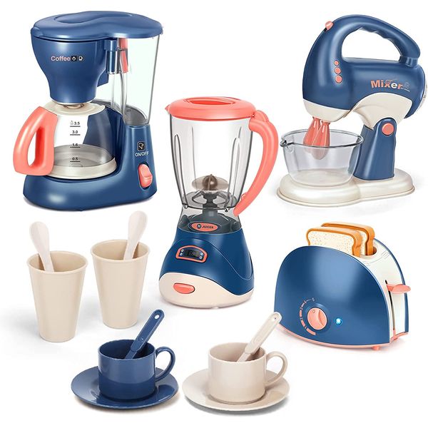 Pretend Play Kitchen Appliances Toy Set with Coffee Maker Machine,Blender, Mixer