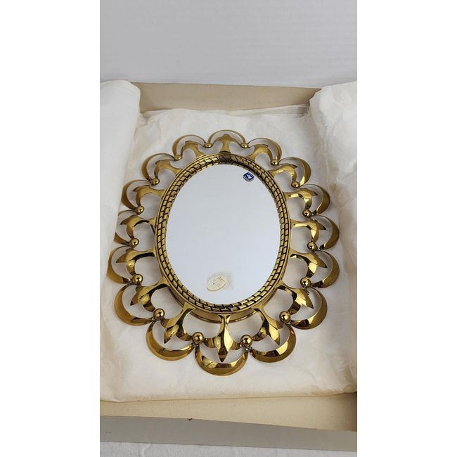 Oval Ornate Metal Mirror - 7 x 4 1/2 in, New in Box, Golden