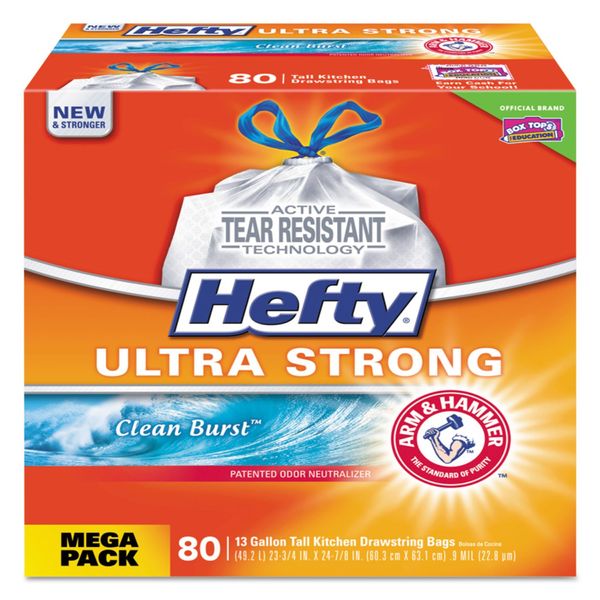 Hefty Ultra Strong Tall Kitchen Trash Bags - Clean Burst, 13 Gallon, 80 Count