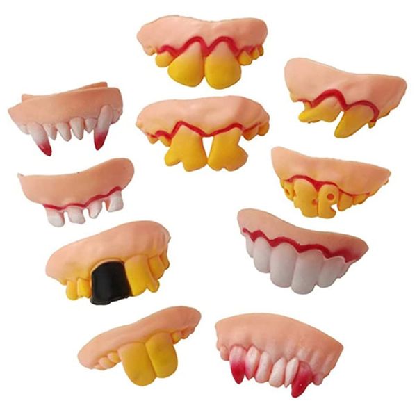 HUPOO Fake Teeth Toy Funny Fake False Teeth Vampire Denture Teeth Halloween Decoration Props Costume Party Funny Gag Gift for Halloween/Easter/Masquerade - 10 pcs/set