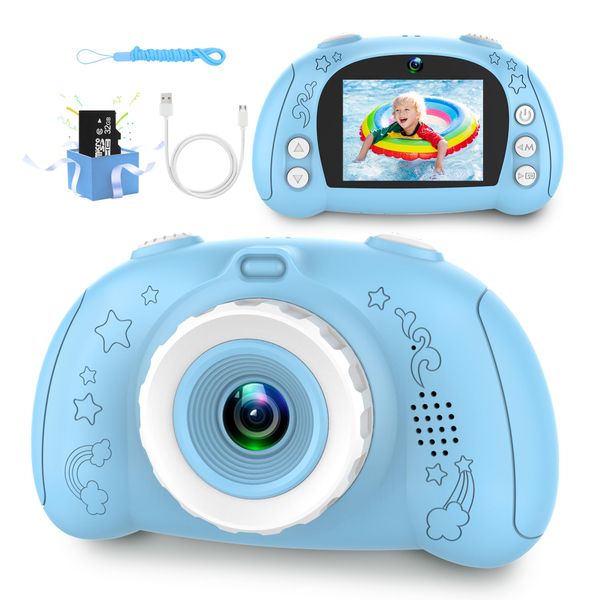 Kids Camera, Camera for Kids 3-12, Kids Digital Camera for Boys and Girls, with 32G SD Card, Toddler Camera with 2.4-Inch Screen for Kids at Birthday, Christmas (Pure Blue)