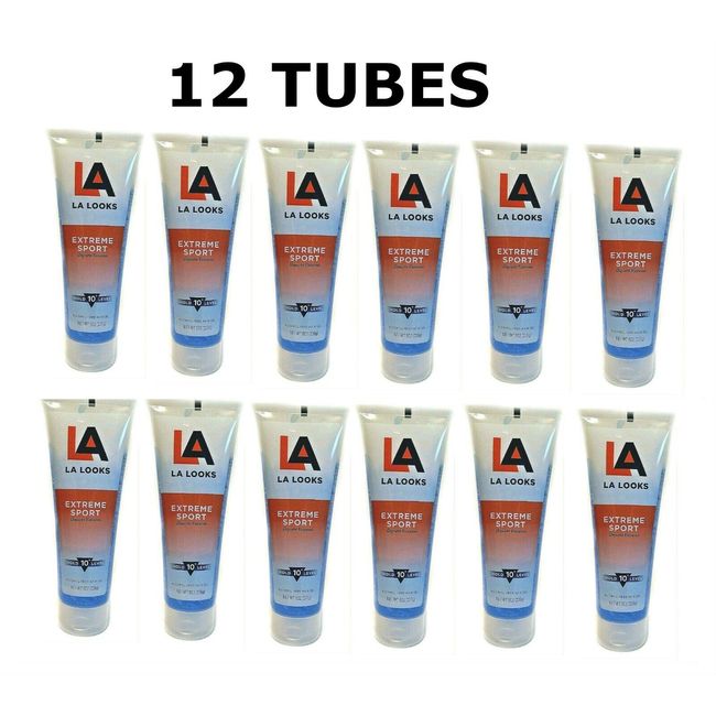 ( 12 TUBES ) LA LOOKS EXTREME SPORT LEVEL 10+ HOLD ALCOHOL FREE HAIR GEL 8 Oz Ea