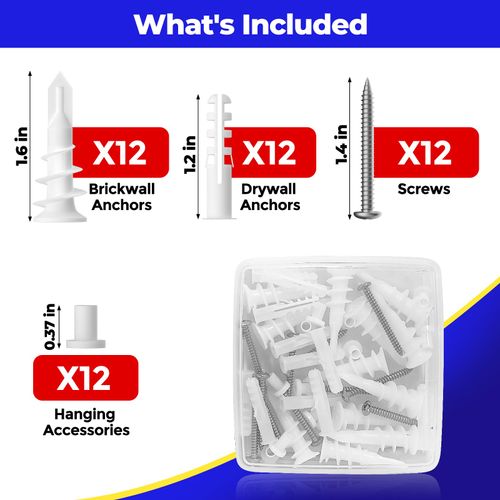 DEYILIAN Plastic Drywall Brickwall Anchors with Screws Kit, Wall Shoe Rack Wall Art Phoframe Decoration Fixing Mounting Screw Kit for Wood, Wall, Hall, Bathroom and Kitchen (12 Pack)