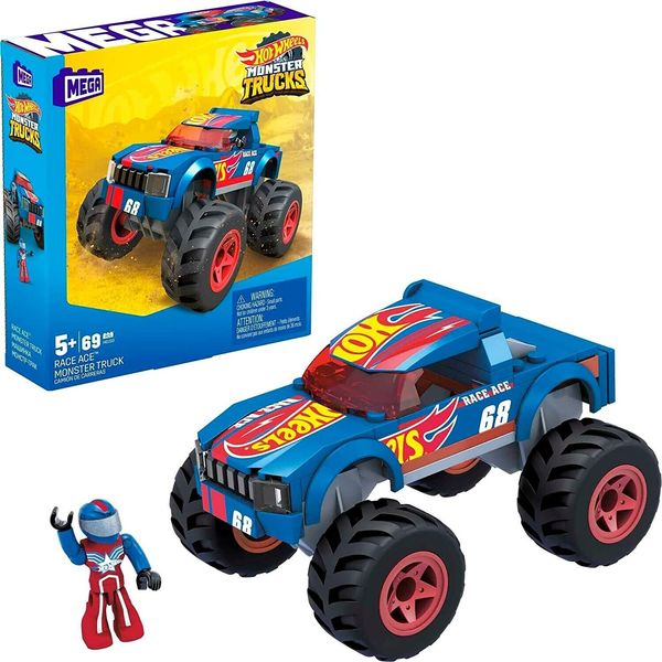 MEGA Hot Wheels Monster Trucks Building Toy Playset, Race Ace With 69 Pieces