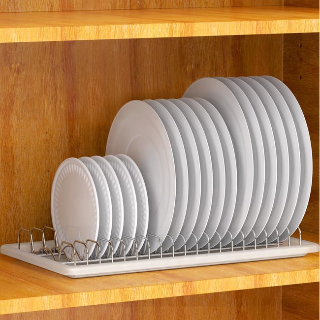 Simple Houseware Plate Drying Rack with Drainboard, Chrome