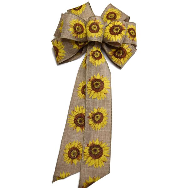 10" Natural Sunflower Wired Bow