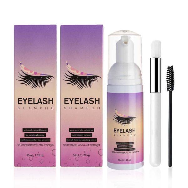 Tongyend Lash Shampoo for Lash Extensions,Eyelash Extension Cleanser,Lash Cleanser for Extensions with Brushes,Eyelash Extension Shampoo for Eyelashes Extension Remover,Salon & Home Use (2pc)