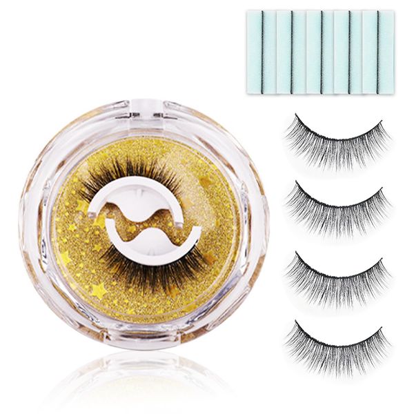 ZHISHUDL Self Adhesive Eyelashes,Reusable Self Adhesive Eyelashes,No Glue Reusable Adhesive Eyelashes with 10 Extra Glue Strips,False Eyelashes Natural Look (Pack Of 2 Pairs)- W03