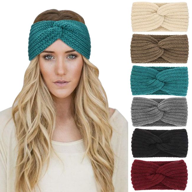 DRESHOW 6 Pack Crochet Ear Warmer Headband Soft knit Turban Stretch Headbands Warmer for Women Winter