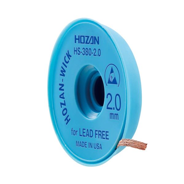 Hozan HS-380-2.0 Solder Suction Wick Lead Free Solder Compatible Line Width 0.08 inch (2 mm) Total Length 5.9 ft (1.5 m)