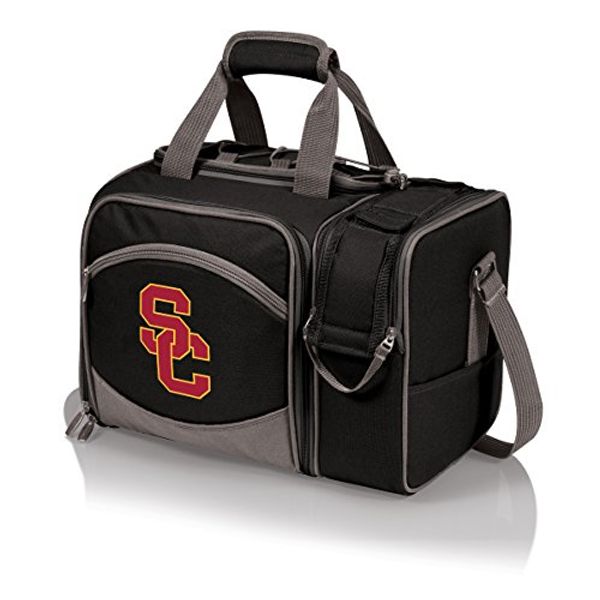 NCAA USC Trojans Malibu Cooler Picnic Basket - Insulated Cooler Tote with Picnic Set