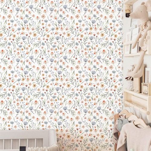 Boho Floral Wallpaper Small Flower Leaf Wall Stickers Decor Botanical Plant Floral Leaves Wall Peel and Stick Removable Flower Wallpapers for Nursery Bedroom Living Room Cabinet