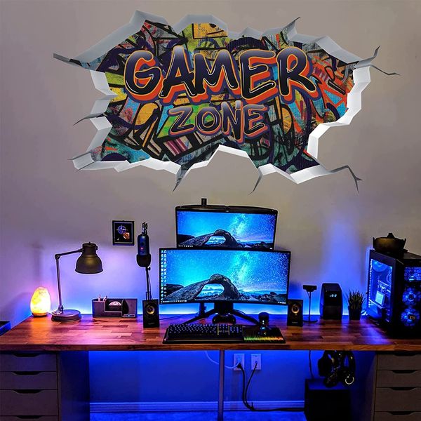 TOARTi Gamer Zone 3D Wall Stickers for Gamer Bedroom Accessories,Gaming Vinyl Wall Decal,Video Game Removable Wall Art PlayStation Decor for Teens (Orange)