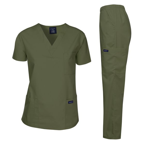 Dagacci Medical Uniform Womens Medical Scrub Set Shirt Top and Pant, Olive Green, Large, Short Sleeve