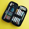 LOONLOON 663 Stone Pencil Case, Black, Large Capacity, Stylish, 2 Compartments, Multi-Functional