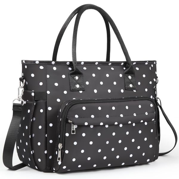 HSHRISH Lunch bags for women,12L Insulated Lunch Bag for women adults with Adjustable Shoulder Strap and Bottle Holder, women lunch bag for work,picnic,camping,beach.Black&White Spots