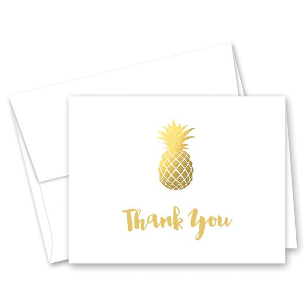 50 Gold Pineapple Thank You Cards (NOT FOIL)