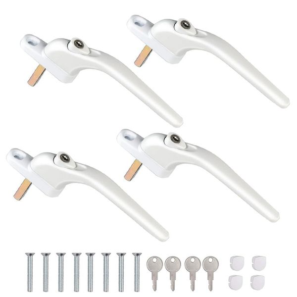 4pcs Universal Window Handles for upvc Window, Inline Locking Double Glazing Handle with Keys, Aluminum Alloy Window Handle Lock Door Handles 40mm Spindle