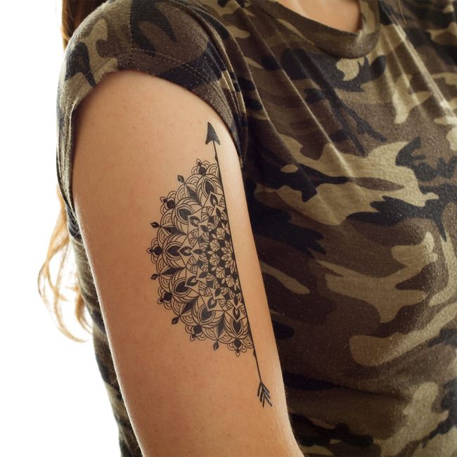 2 x Mandala mit Pfeil Tattoo - Motiv in schwarz - Temporary Body Tattoo (2)