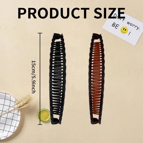 2 Pieces Banana Hair Clip,Banana Fish Hair Comb Double Comb Big Long Hair Clips Banana Hair Thick Comb Clips Banana Barrettes Slides and Clips Grip Combs Fishtail Hair Clips,for Women Girls Fine Hair