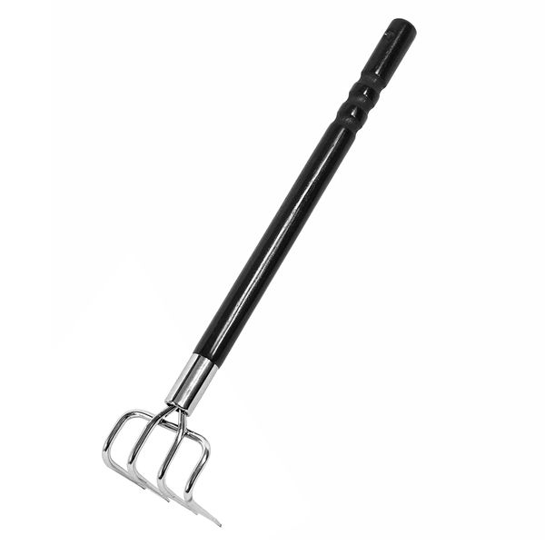 Japanese Garden Rake Cultivator Long Handle 19" Heavy Duty Japanese Steel 4 Claw Wood Handle, Made in Japan, Hand Cultivator Tool for Digging, Weeding, Cultivating, Silver