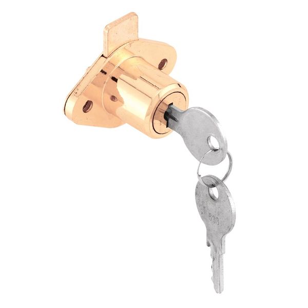 Prime-Line U 9947 Drawer and Cabinet Lock, 7/8 In., Diecast, Brass Plated, Yale Keyway (Single Pack)