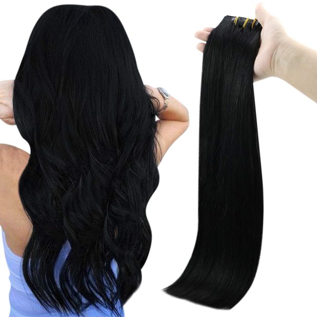 Full Shine Seamless Clip In Hair 8Pcs 16Inch Hair Extensions Clip in Extensions Color 1 Jet Black Silky Straight Clip In Hair Extensions 120Gram Human Hair Extensions