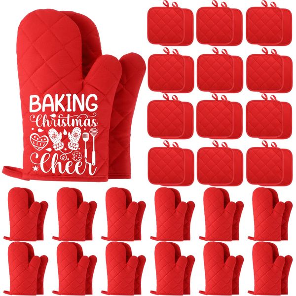Hoolerry 24 Pcs Blank Sublimation Oven Mitts Set Sublimation Pot Holders Bulk DIY Heat Resistance Oven Gloves with Hanging Loops Pads for Teacher Kitchen Baking Gifts (Red)