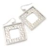 Double Frame Square Hammered Drop Earrings/Light Silver Tone/ 45mm L