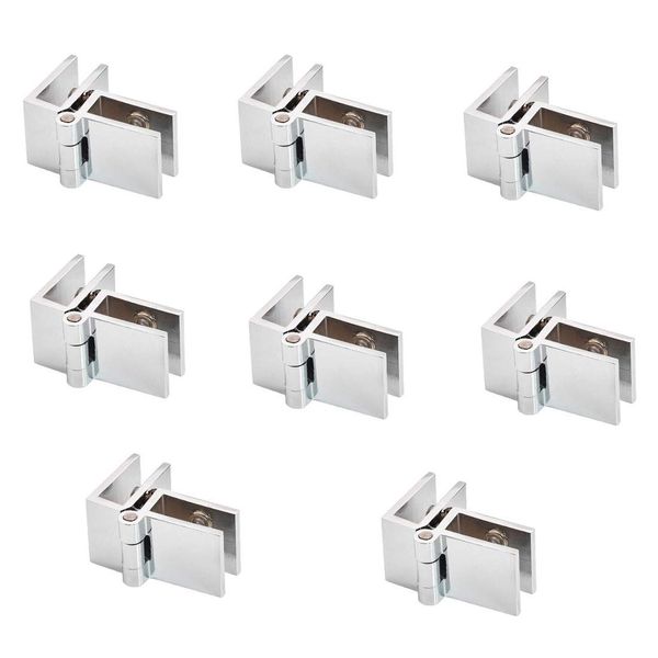 Set of 8 NUZAMAS Glass Door Hinges, 5mm-8mm Adjustable Rectangle Clamp Single Clip for Cabinet Cupboard Glass Door Hinges, 90 Degree Glass Door to Glass Panel