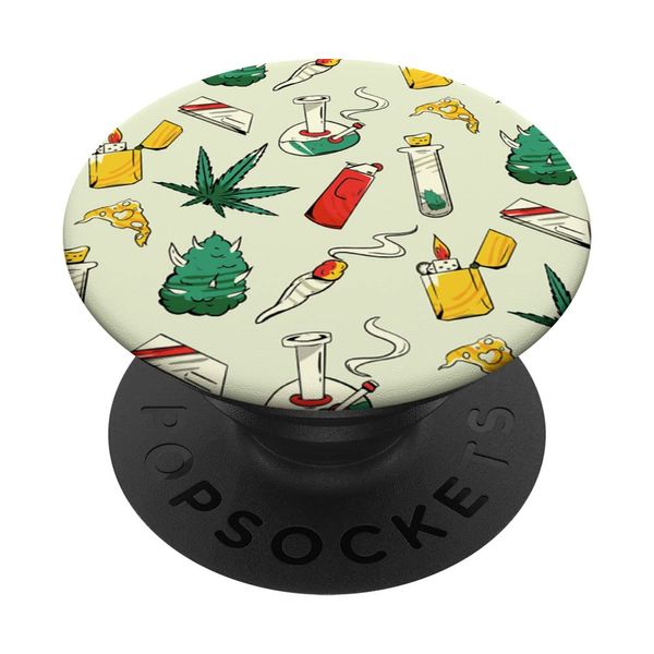 Cannabis Pattern with Bong, Joint, Buds, Weed Leaf & Pizza PopSockets Swappable PopGrip
