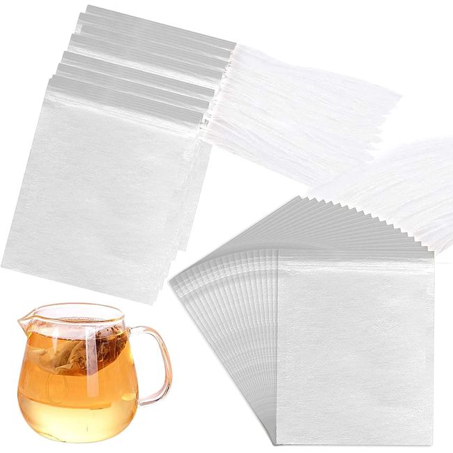 LUCKYBEE Disposable Empty Tea Bags Filter Paper Tea Bags with Drawstring Strong Penetration Natural Loose Leaf Tea & Coffee (300 Count-White)