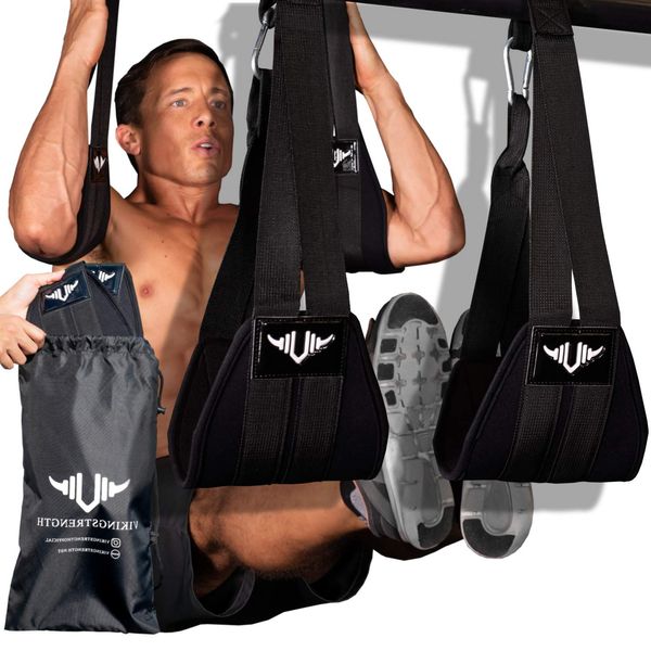 Vikingstrength AB straps - Premium Padded Home Gym Exerciser Ab Slings pair for pull up bar - Hanging Leg Raiser Fitness for six pack - Workout Equipment for Men & Women + Bonus Bag