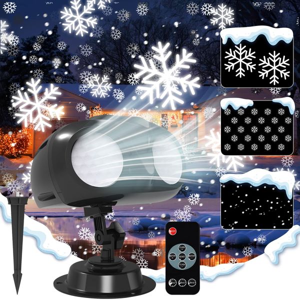 Christmas Snowflake Projector Lights Outdoor, 2024 Upgraded Owl Shape Snowfall Lights Projector with Remote, IP65 Waterproof Landscape Light for Xmas Holiday Wedding Indoor Garden Patio Party(Black)