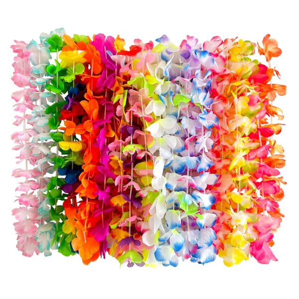 QIANTAIYING 24 Pieces Hawaiian Leis Necklace Tropical Luau Hawaii Silk Flower Lei Party Favors for Adults Kids Birthday Summer Beach Wedding Favor