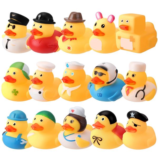 Pinenuts Rubber Ducks Bath Toy, 15 Pcs Novelty Bath Ducks Mini Float Duck Squeaky Bath Duckies Cute Bath Duck Toys Ducking Baby Bath Toys Car Decoration Party Supplies